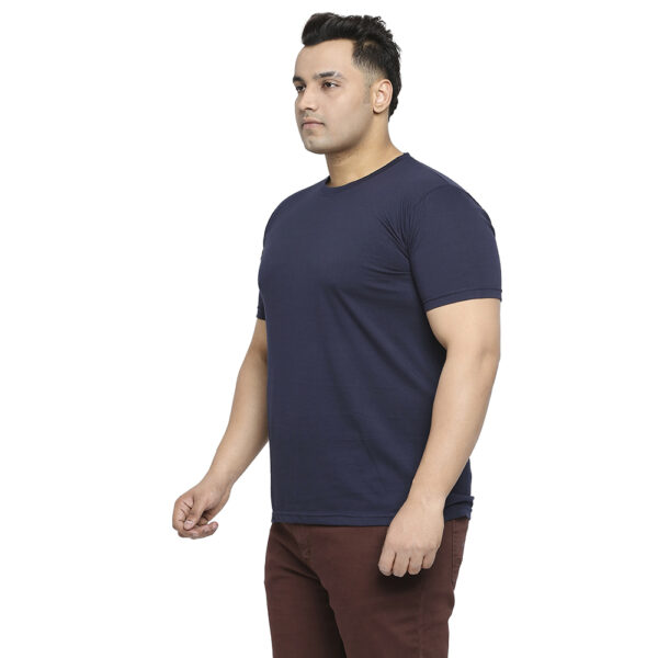 Plus Size Round Neck Solid Half Sleeve Cotton Blend Navy Blue T-shirt