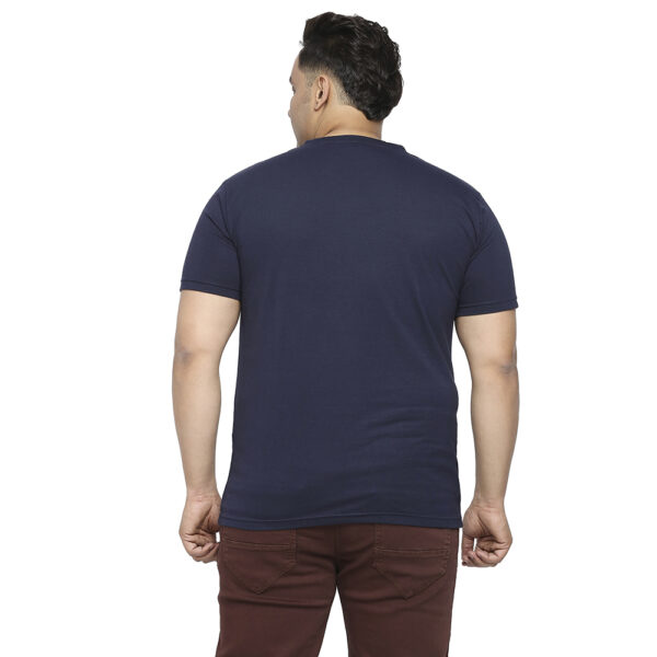Plus Size Round Neck Solid Half Sleeve Cotton Blend Navy Blue T-shirt