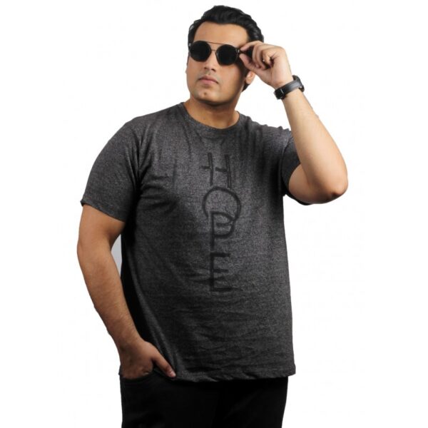 Men plus size chest printed h/s round neck black t shirt