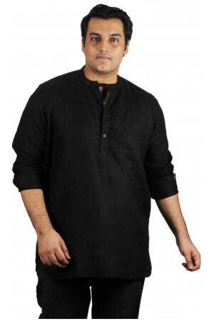 Mens plus size classy comfort fit high quality pre washed short fashion kurta xmex color black