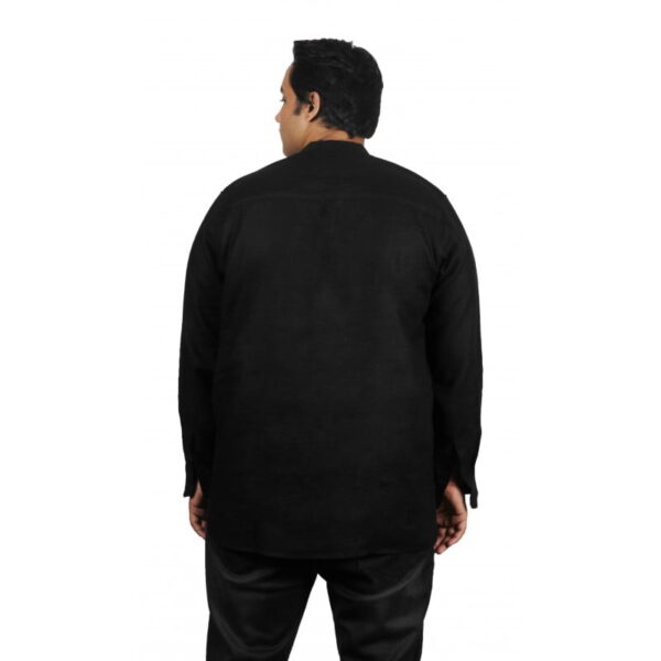 Mens Plus size short linen stand collar f/s black Kurta