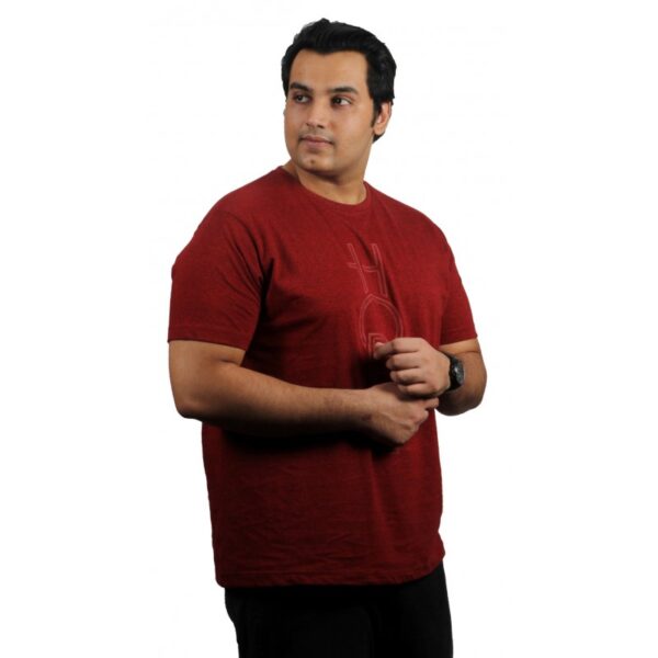 Men plus size chest printed h/s round neck maroon t shirt