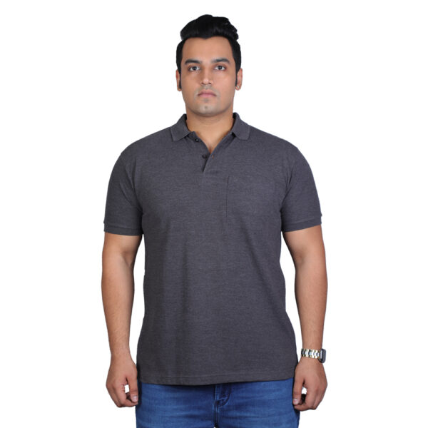 Men's Plus Size Cotton Solid Half Sleeve Polo Neck Dark Grey T-Shirt
