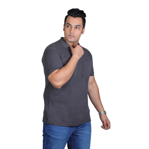Men's Plus Size Cotton Solid Half Sleeve Polo Neck Dark Grey T-Shirt