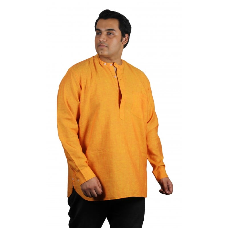 Mens plus size classy comfort fit high quality pre washed short fashion kurta xmex color bright yellow sunshine