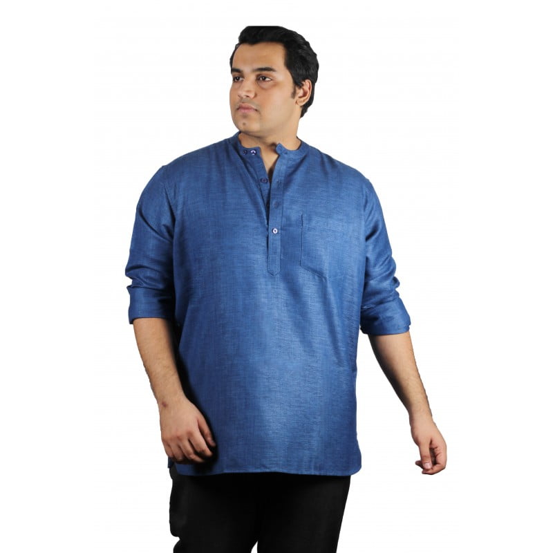 Mens plus size classy comfort fit high quality pre washed short fashion kurta xmex color indigo blue