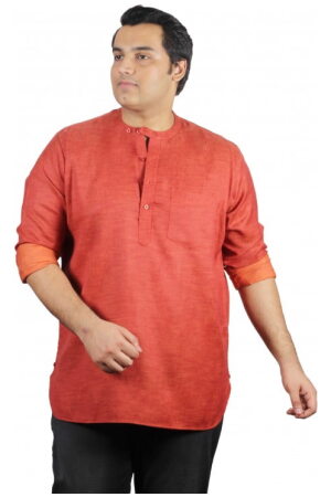 Mens plus size classy comfort fit high quality pre washed short fashion kurta xmex color tomato red