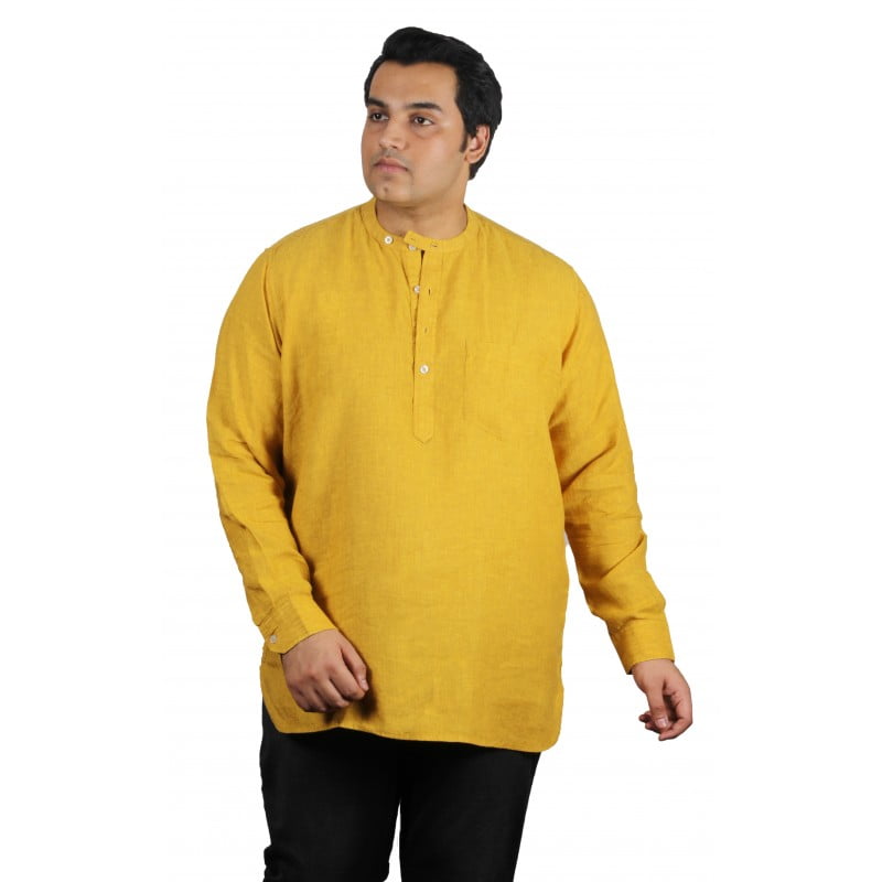 Mens plus size classy comfort fit high quality pre washed short fashion kurta xmex color mustard