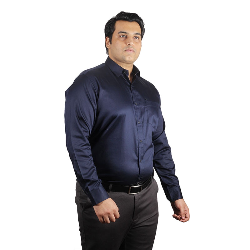 Xmex plus size mens plus size cotton satin quality formal and party shirts full sleeves navy blue.
