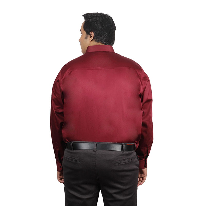 Xmex plus size mens plus size cotton satin quality formal and party shirts full sleeves maroon.