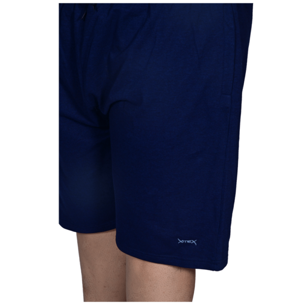 Men's plus size cotton Indigo Blue shorts with zipped pockets.