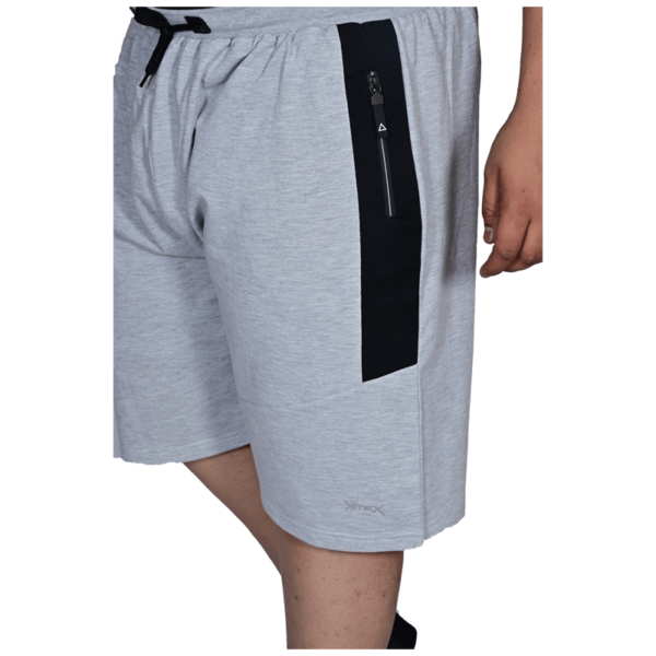 Men's plus size cotton melange grey shorts with zipped pockets.