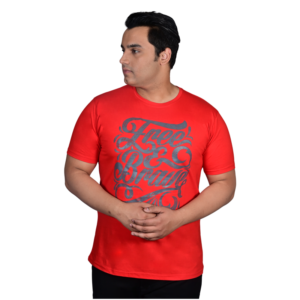 Mens plus size round neck graffiti print red t-shirt half sleeve