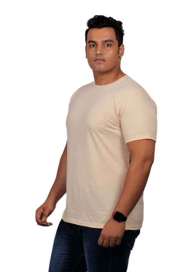 Plus Size Round Neck Solid Half Sleeve Cotton Blend Cream T-shirt