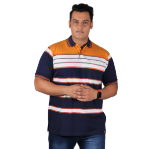 Men's plus size Cotton Half Sleeve Striped Polo Mustard T-Shirt with Collar