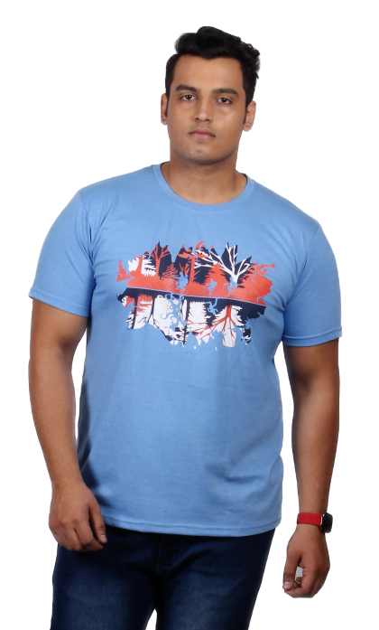 Men's Plus Size Graphic Print Round Neck Cotton Sky Blue Tshirt