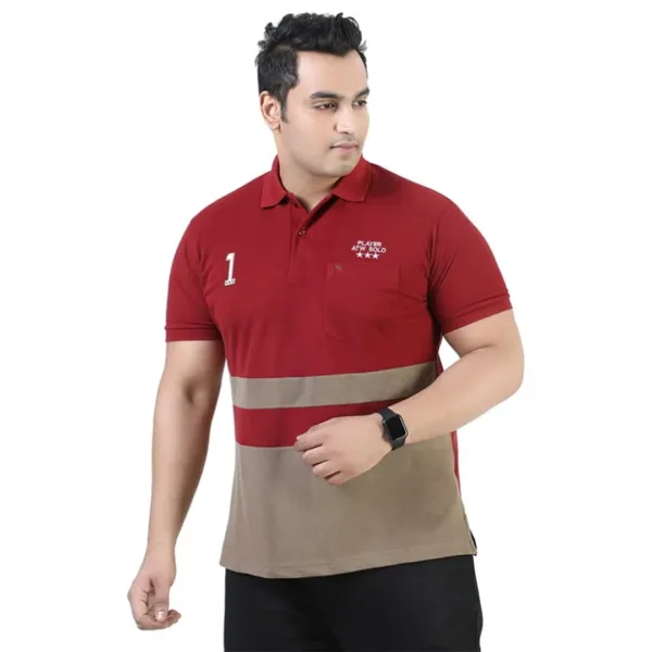 Xmex Men's Plus Size Regular Polo Collar Cotton Burgundy T Shirt