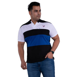 Xmex Men's Cotton Half Sleeve Striped Polo Navy T Shirt Collar