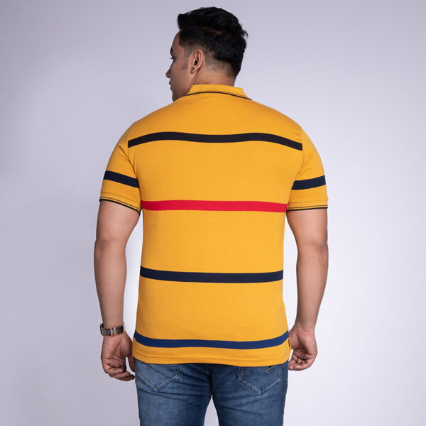 Men's Plus Size Striped Polo Neck Mustard T-shirt