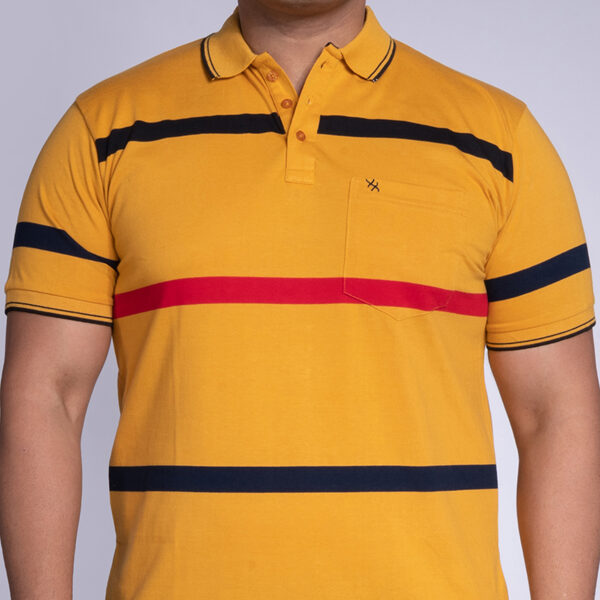 Men's Plus Size Striped Polo Neck Mustard T-shirt
