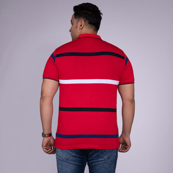 Men's Plus Size Striped Polo Neck Red T-shirt