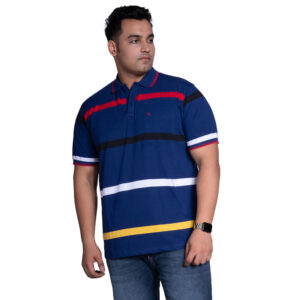 Men's Plus Size All Over Printed Polo Neck Navy Blue T-shirt