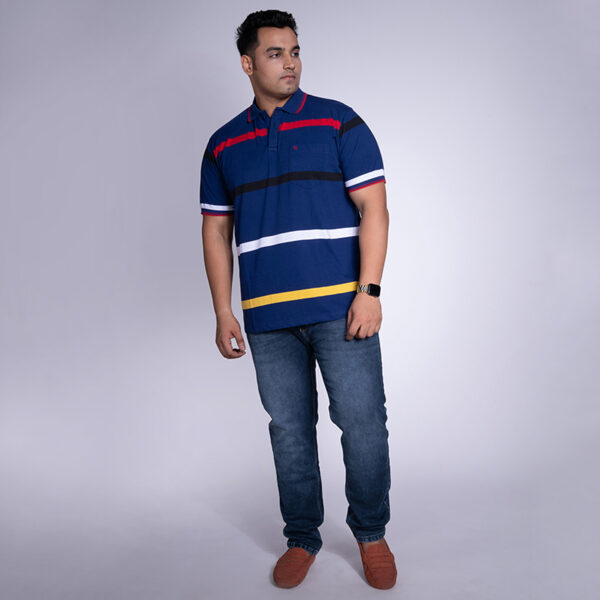 Men's Plus Size Striped Polo Neck Royal Blue T-shirt