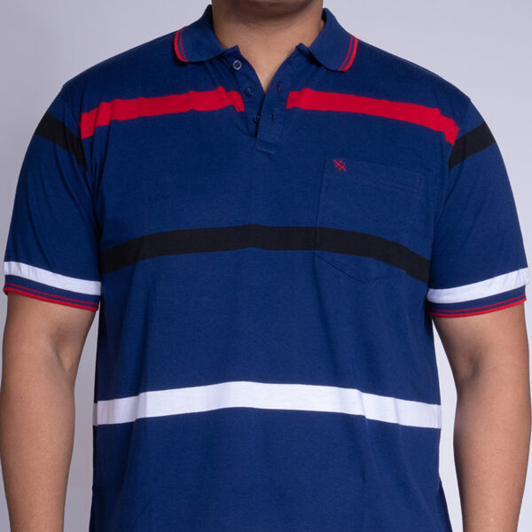Men's Plus Size Striped Polo Neck Royal Blue T-shirt