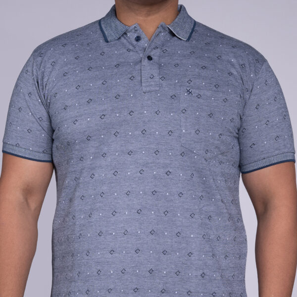 Men's Plus Size All Over Printed Polo Neck Navy Blue T-shirt