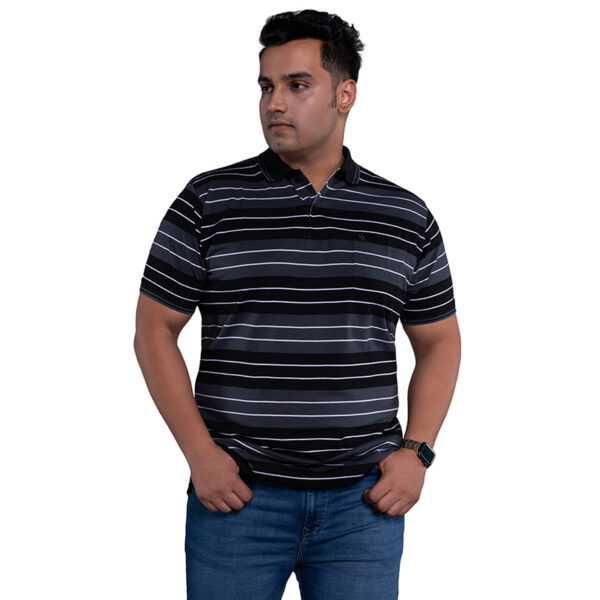 Plus Size Men's All Over Striped Black Polo T-shirt