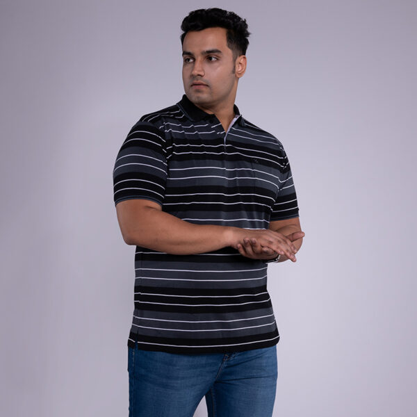 Plus Size Men's All Over Striped Black Polo T-shirt