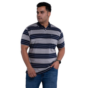 Plus Size Men's All Over Striped Red Polo T-shirt