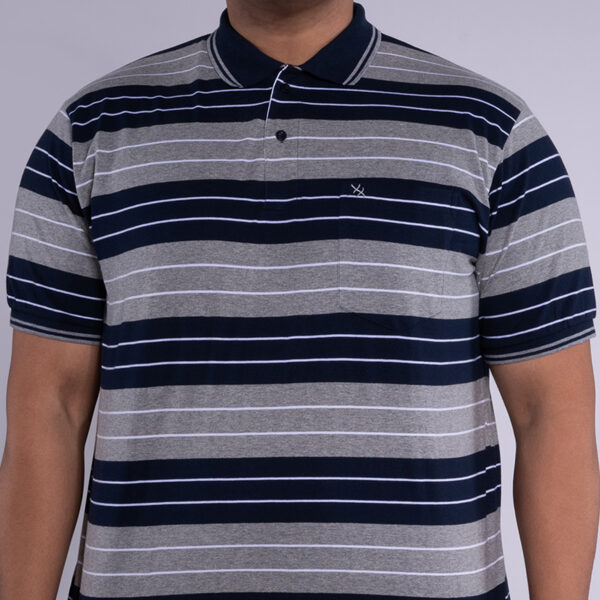 Plus Size Men's All Over Striped Grey Mélange Polo T-shirt