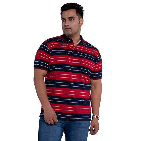 Plus Size Men's All Over Striped Red Polo T-shirt