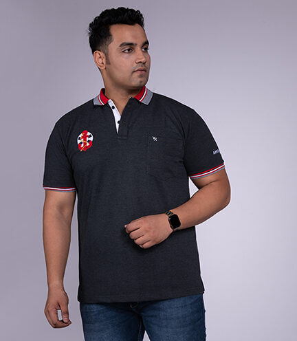 Men's Plus Size solid with Anchor Batch Polo Collar Anthra T-shirt
