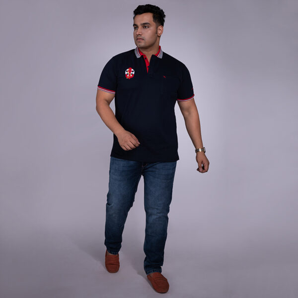 Men's Plus Size solid with Anchor Batch Polo Collar Navy T-shirt