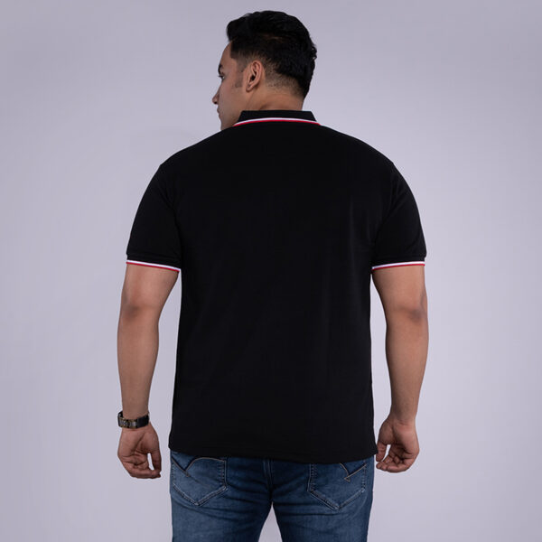 Men's Plus Size solid with Explore Batch Polo Collar Black T-shirt