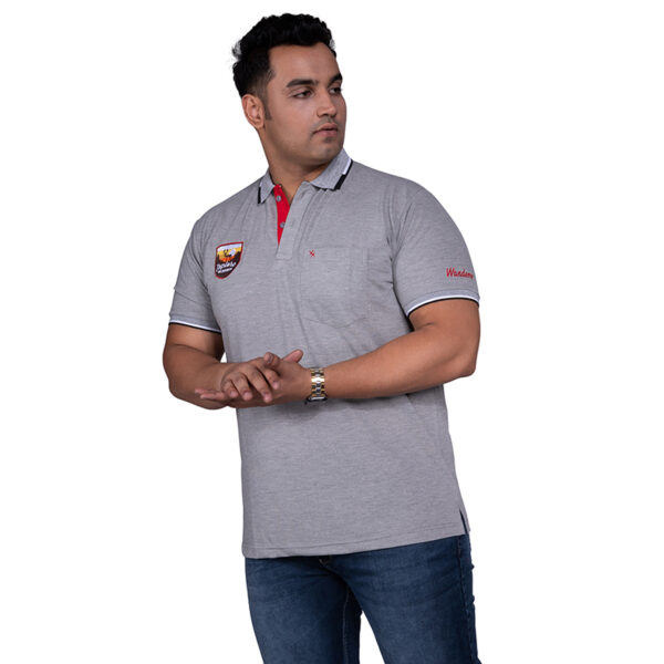 Men's Plus Size solid with Explore Batch Polo Collar Grey Mélange T-shirt