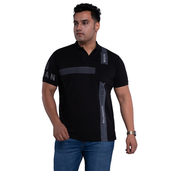 Men's Printed Plus Size Polo Collar Black T-shirt