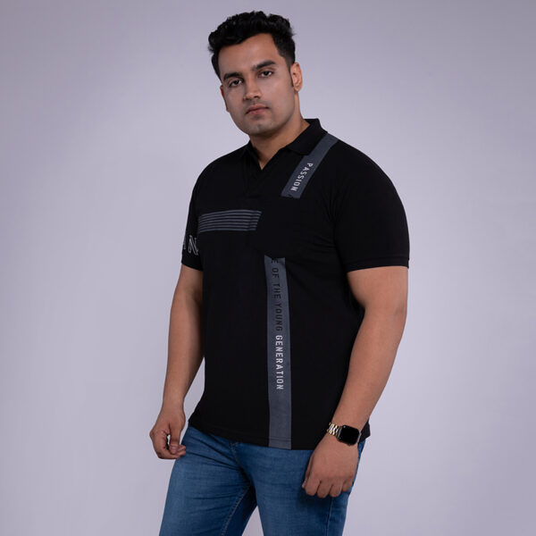 Men's Printed Plus Size Polo Collar Black T-shirt
