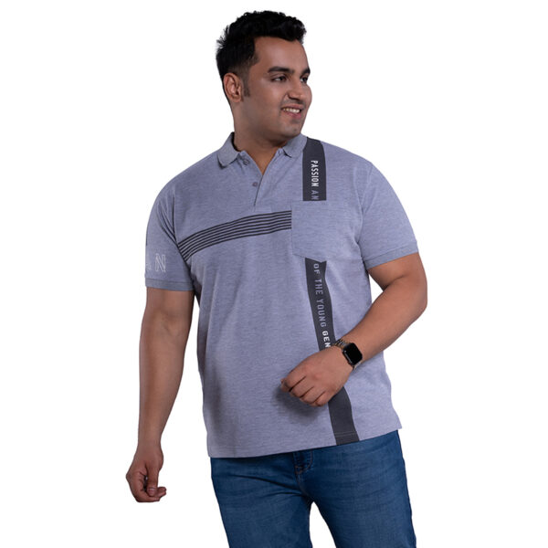 Men's Printed Plus Size Polo Collar Grey Mélange T-shirt