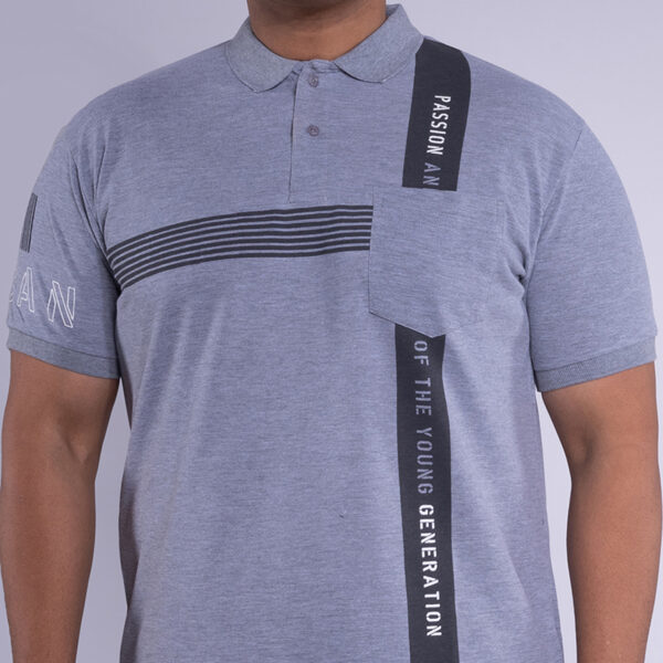Men's Printed Plus Size Polo Collar Grey Mélange T-shirt