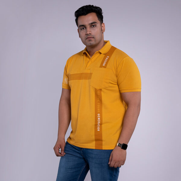 Men's Printed Plus Size Polo Collar Mustard T-shirt
