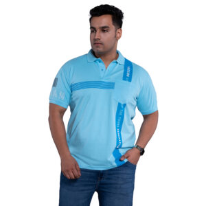 Plus Size Men's Color block Polo Collar Navy Blue T shirt