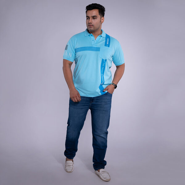 Men's Printed Plus Size Polo Collar Sky Blue T-shirt