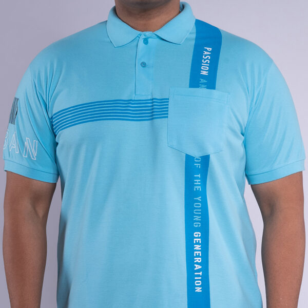 Men's Printed Plus Size Polo Collar Sky Blue T-shirt