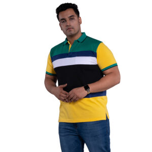Plus Size Men's Color Block Striped Polo Collar Red T-shirt