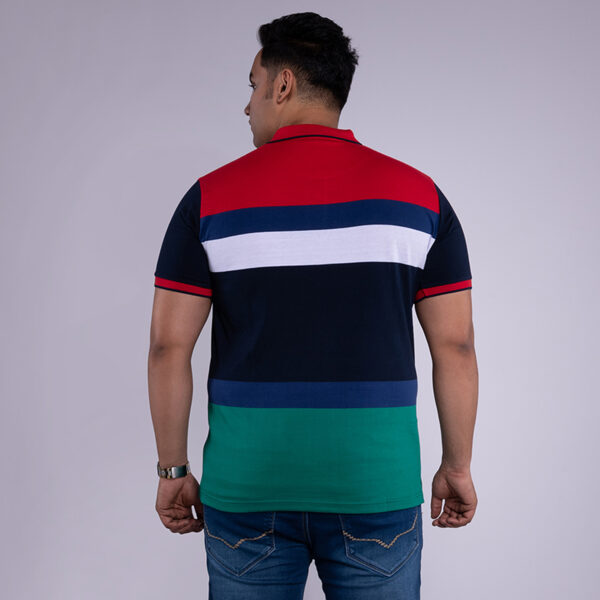 Plus Size Men's Color Block Striped Polo Collar Red T-shirt