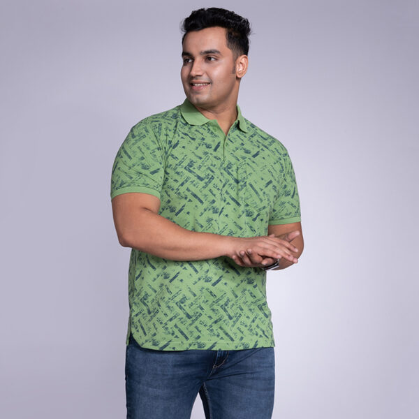 Men's Plus Size All Over Printed Polo Collar Mint Green T-shirt