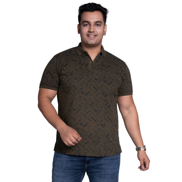 Men's Plus Size All Over Printed Polo Collar Mehndi T-shirt